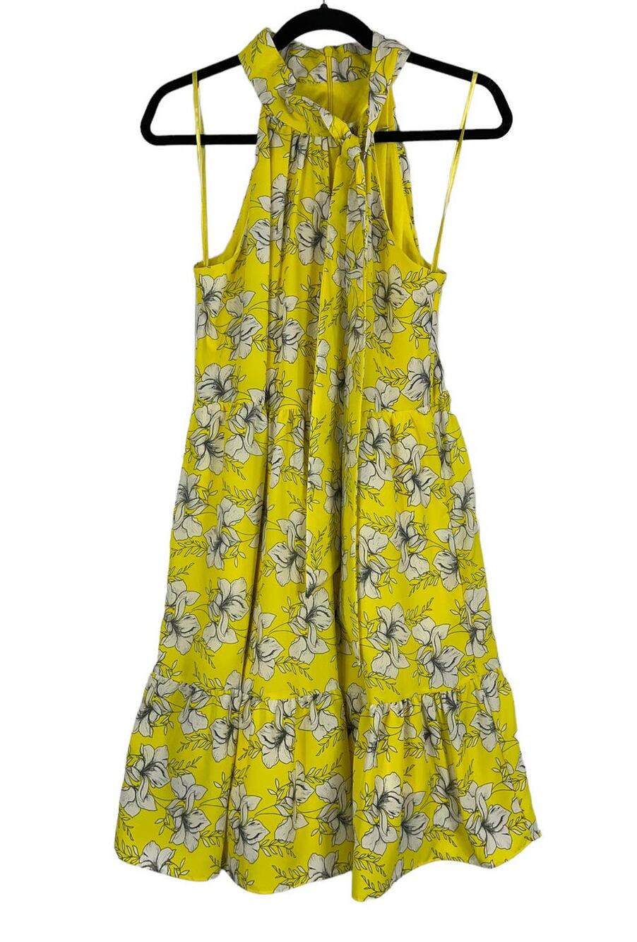 Eliza J dress yellow floral chiffon ruffle halter DEFECT